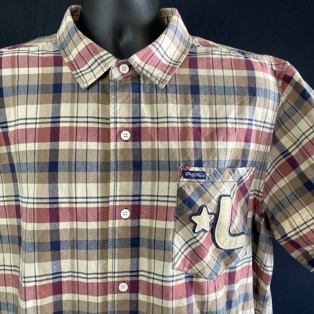 LRG Lifted Research Group Short Sleeve Button Up Flannel Shirt 2XL Hip Hop Y2K - Picture 1 of 12